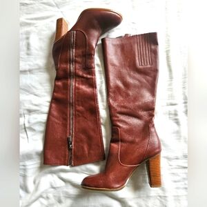 Calvin Klein Brown Heeled Boots with Stacked Heel